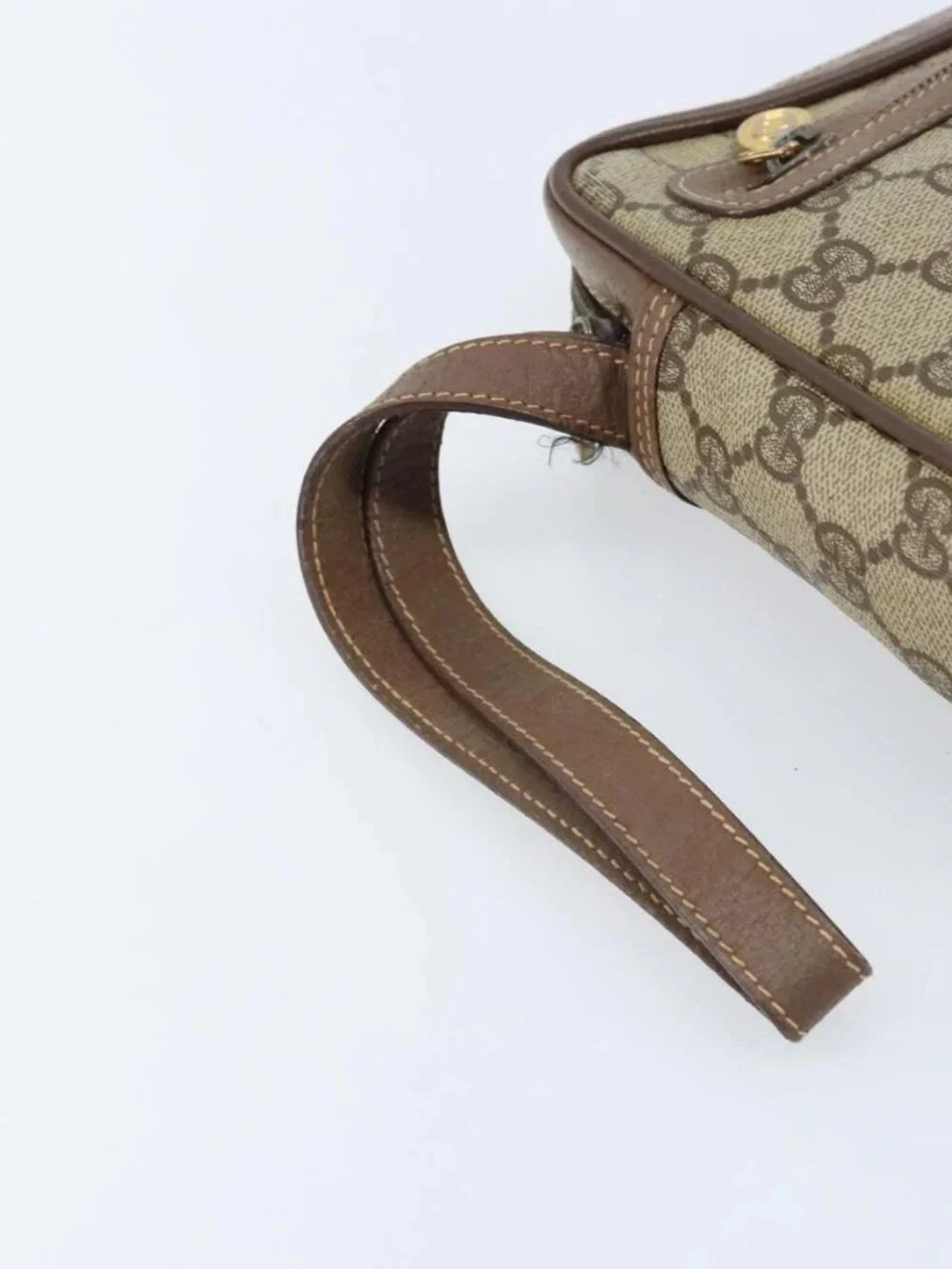 GUCCI GG Supreme Clutch Bag PVC Beige Gold Auth YKZ053